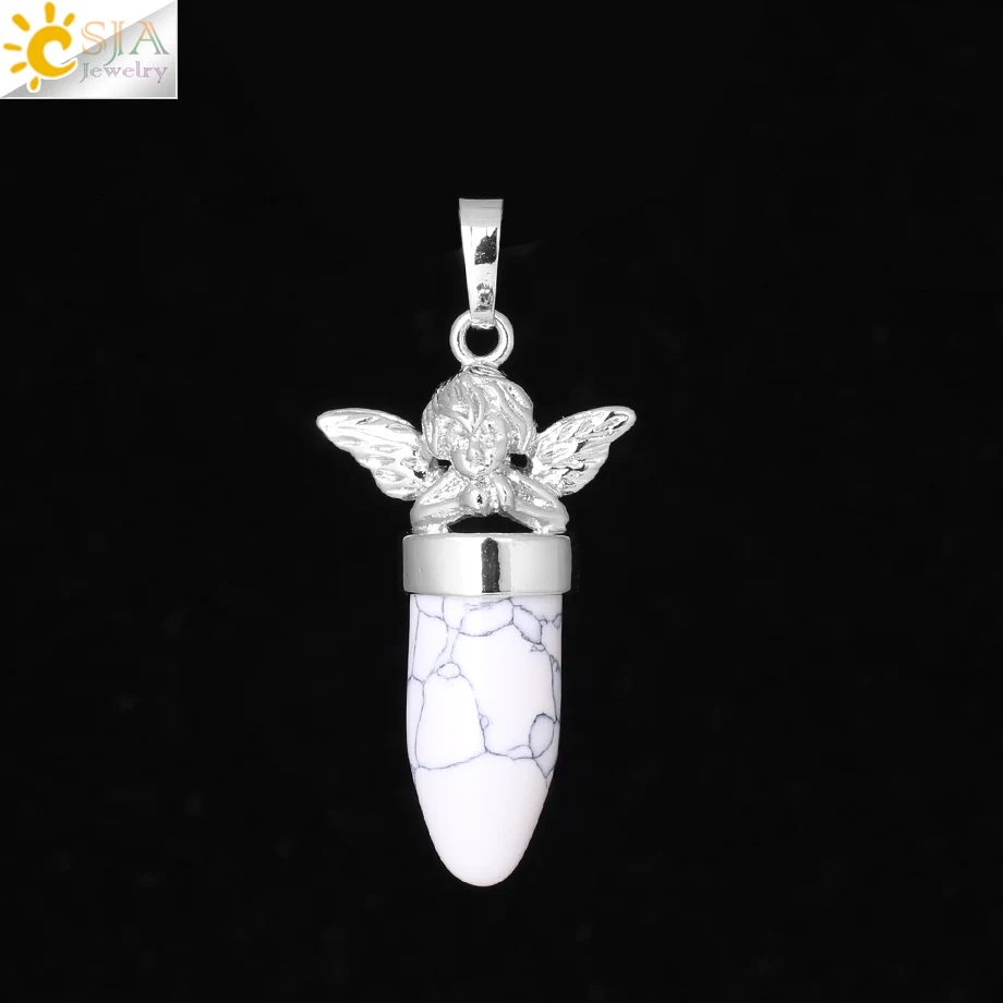 White Turquoise CSJA Angel Подвески для ожерелья в форме пули ювелирные изделия из природного камня зеленый авантюрин розовый с кварцевым тигровым глазом ювелирные изделия F360 - Окраска металла: White Turquoise