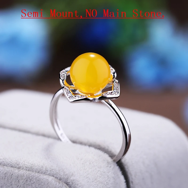 925 Sterling Silver Women Engagement Wedding Ring CZ 8 9 10mm Round Bead or Pearl Semi Mount fit Amber Garnet Wholesale | Украшения и