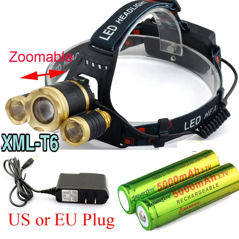 

Zoomable 8000LM 3x XM-L T6 LED Headlight 8000 Lumen Head Lamp Flashlight Torch Lanterna Headlamp+Battery/Charger