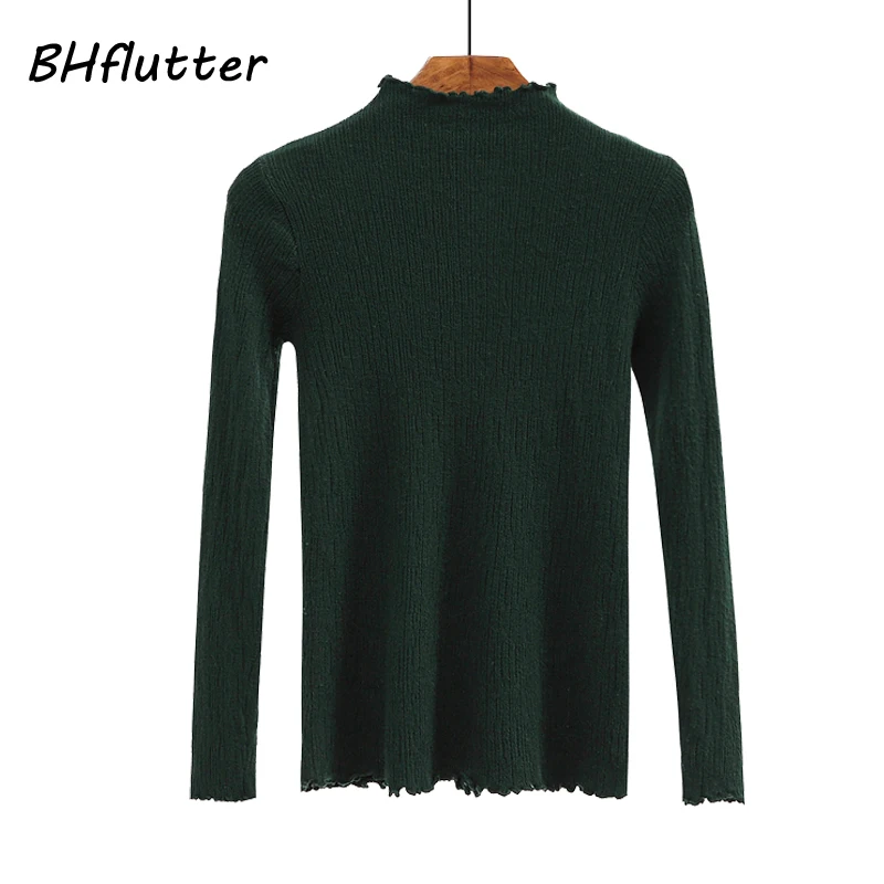 BHflutter Women Pullover Long Sleeve Ruched Turtleneck Sweater Vintage Cashmere Autumn Winter Sweaters and Tops Pull Femme | Женская