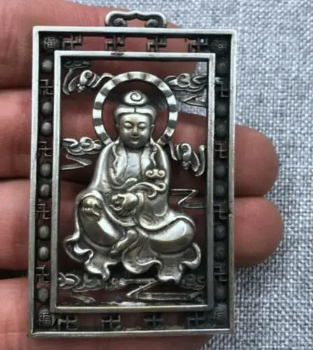 Fengshui двусторонний Bodhisattva Токен Hollow подвеска Китай Тибет серебро aaaaaaaa Бесплатная
