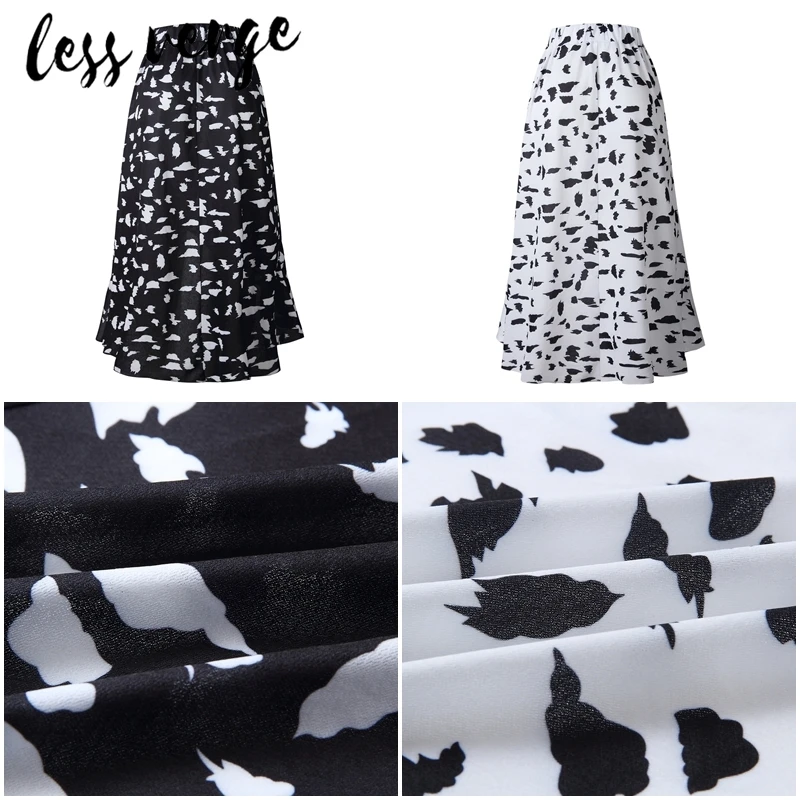 Lessverge/черная длинная юбка в горошек с оборками повседневная высокой талией