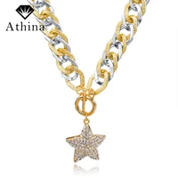 fashion crystal star pendant necklace vintage long gold chain necklace women collares