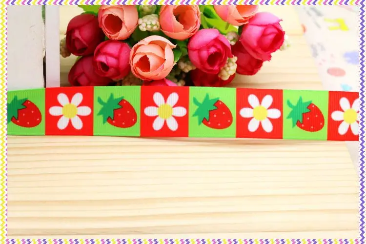 Новинка 7/8 ''Бесплатная доставка лента в рубчик с принтом клубники головной