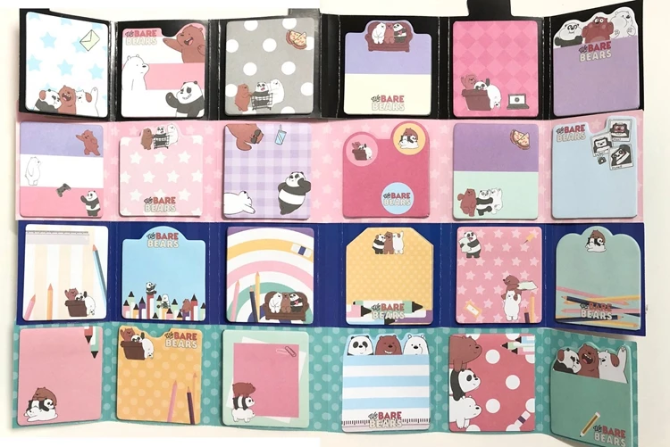 Милые голые медведи 6 складных блокнотов Липкие заметки Kawaii Канцтовары планировщик блокнот бумажные закладки для школьных учебников офисные принадлежности