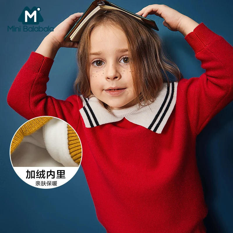 Mini Balabala/Новинка Детский свитер для девочек сезон осень зима вязаные детские
