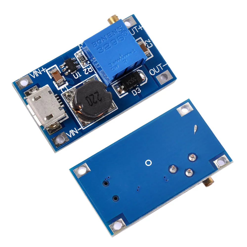 5 шт. MT3608 DC регулируемый Повышающий Модуль 2A с MICRO USB 2 V 24 5V 9V 12V 28V LM2577 #