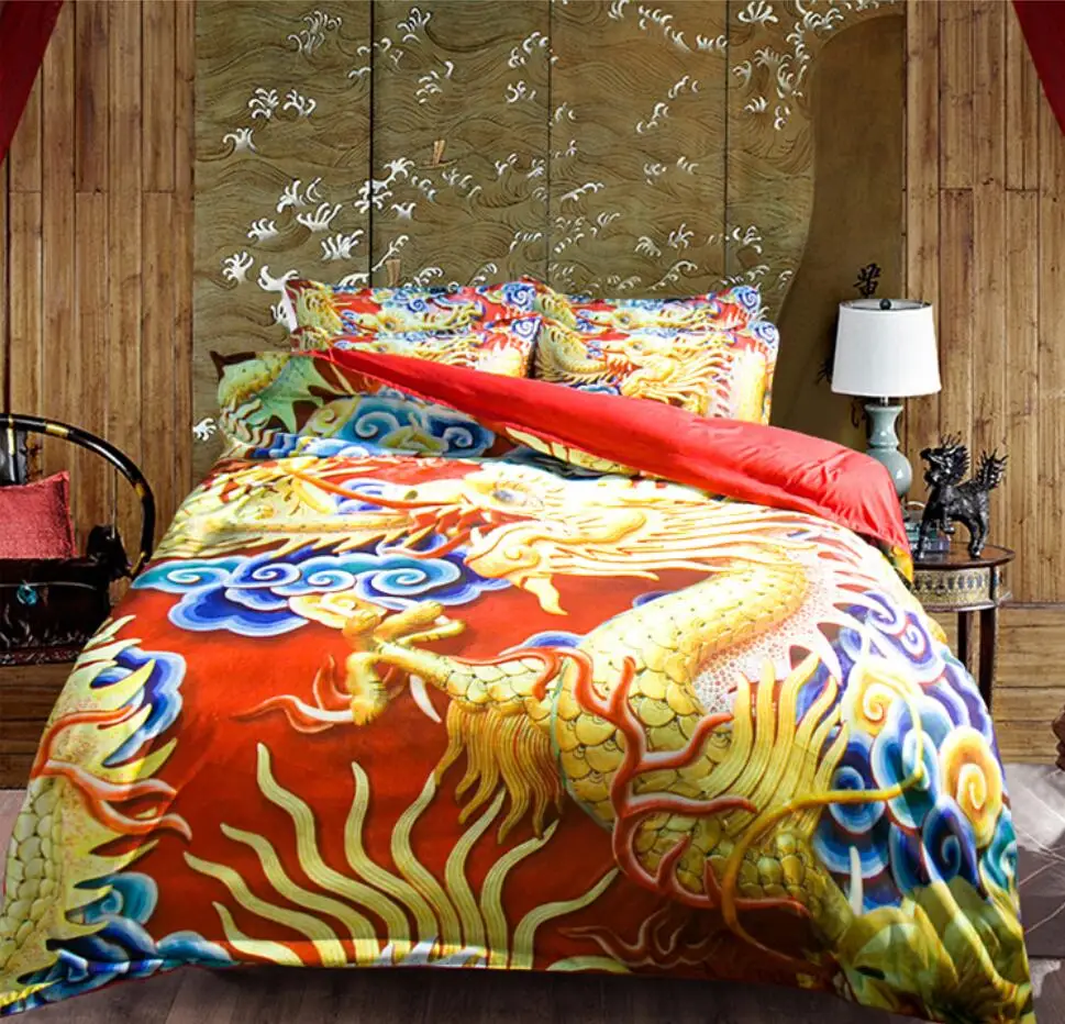 3d Животный китайский дракон 3/4 шт Комплект постельного белья без наполнителя