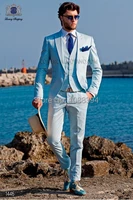 custom made spring style 3 piece men suits light blue business suit wedding suits for men groom tuxedos best man suit groomsman