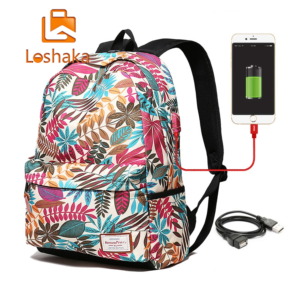 LOSHAKA женский рюкзак для ноутбука с usb-зарядкой девочек-подростков школьный сумка