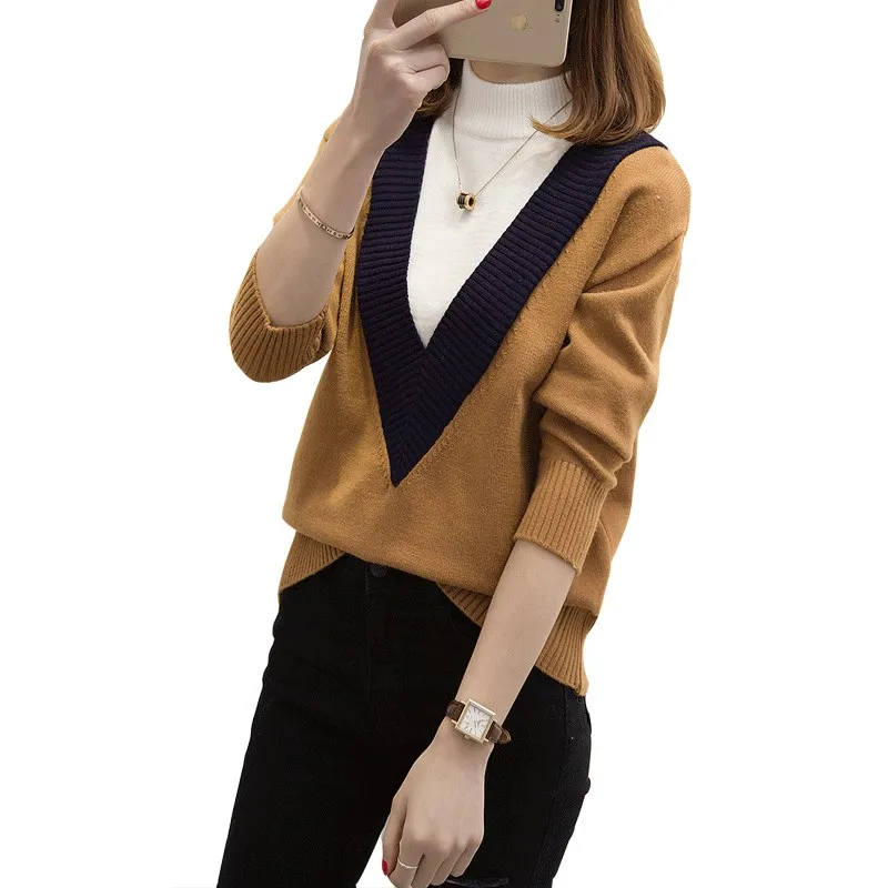 Свитер с имитацией двух предметов женская Свободная рубашка в Корейском стиле