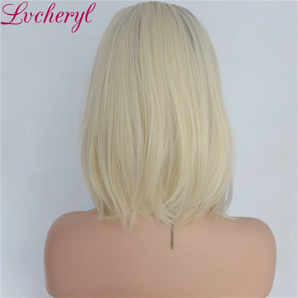Lvcheryl Ombre Короткие синтетические волосы с коричневыми корнями в блонд