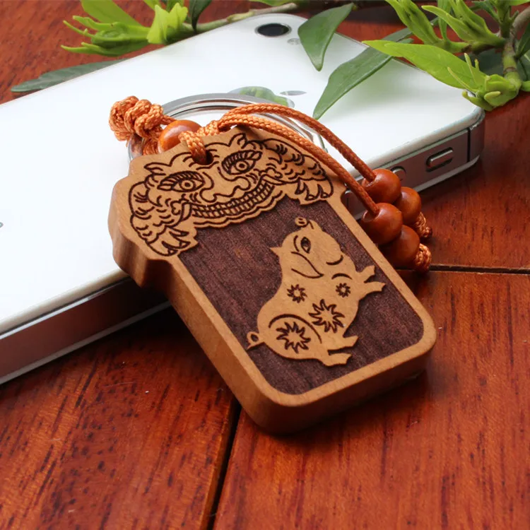 1 шт. Новинка ручной работы Китайский Зодиак Свинья резной деревянный брелок для