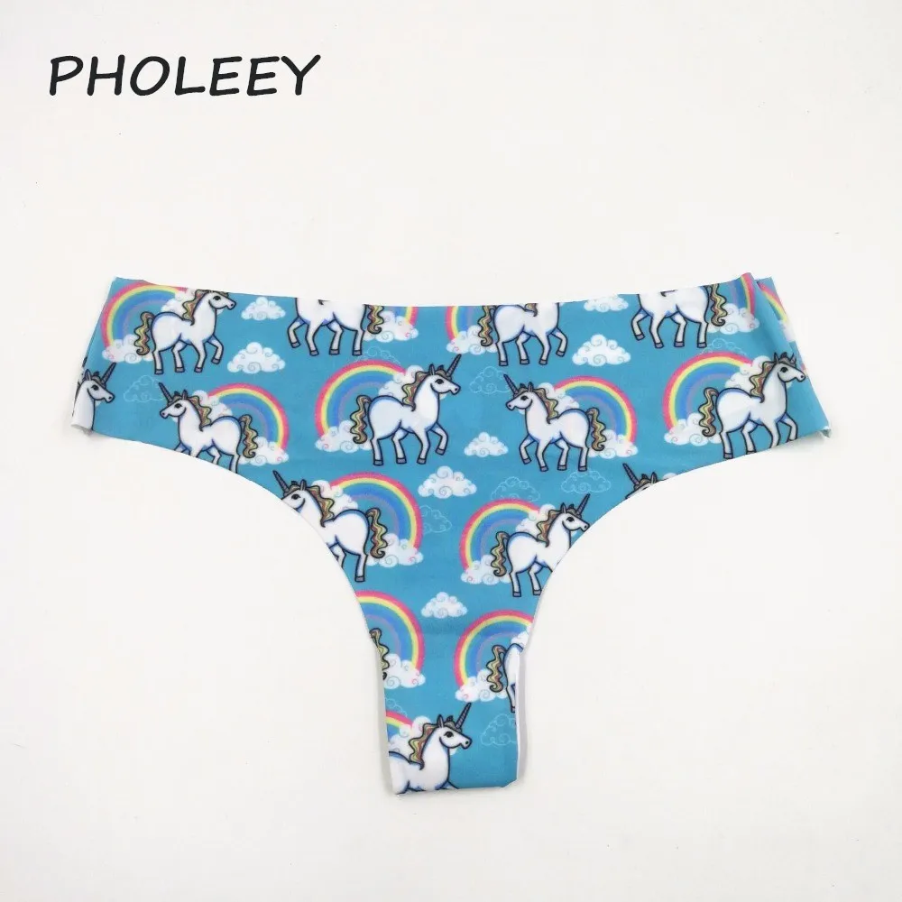 Pholeey новые модные милые трусики с принтом единорога Женские Бесшовные