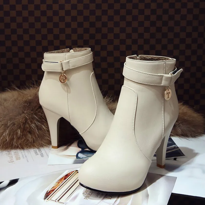 

Women Boots Autumn Winter Pointed Toe +8CM Thin High Heels Ankle Thin Velvet Shoe Lining Lady Female Pumps Booties Plus SIze 43