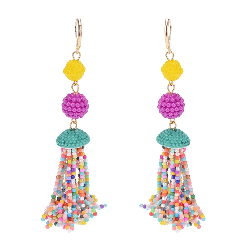 Ojshang Новое поступление 2017 года богемный Серьги долго шарик кисточка Pandent букле