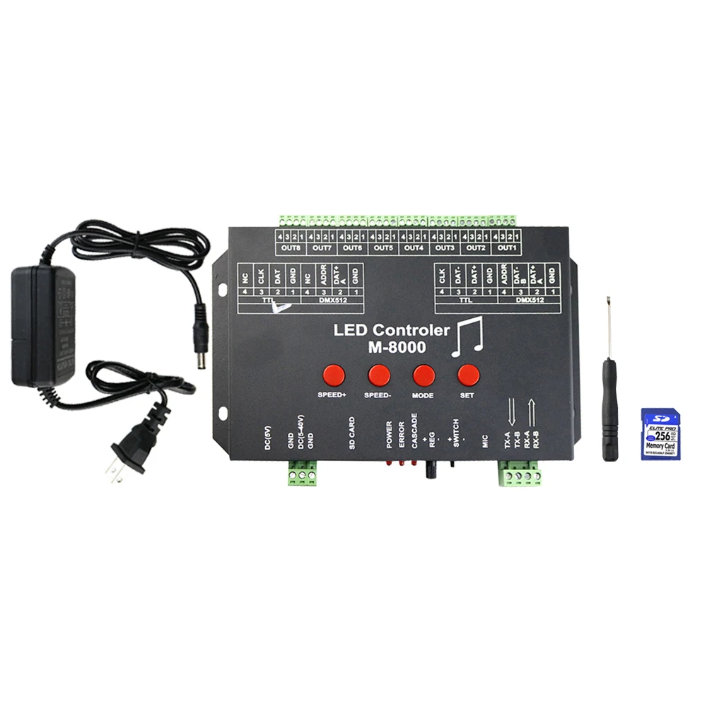 

WS2812 Controller Led Music Controller M-8000 Prograble 8096 Pixel RGB Controller for WS2812B WS2801 SK6812 Led Strip Module JQ