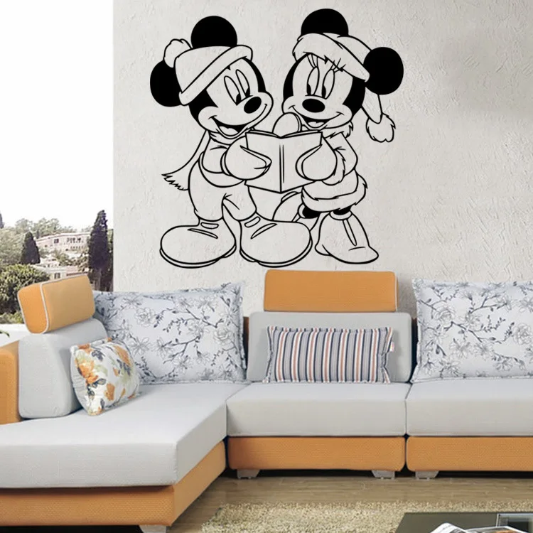 Interesting Mickey Mouse read a book living room bedroom bedside children's sofa backdrop waterproof wall stickers | Дом и сад