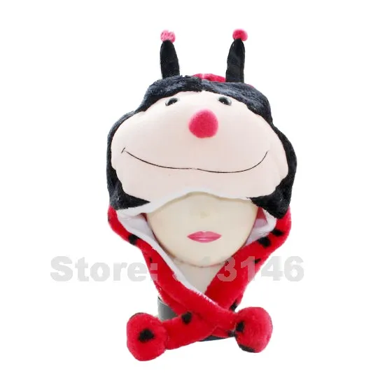 Мягкая Плюшевая Шапка бини с капюшоном в виде божьей коровки для взрослых женщин