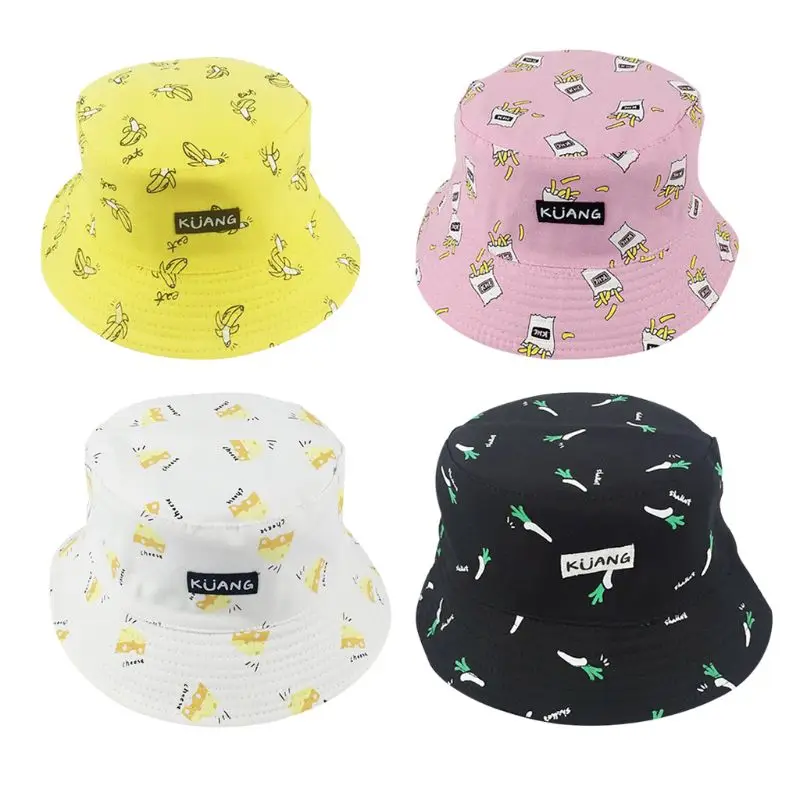 

Unisex Couple Summer Harajuku Panama Bucket Hat Banana French Fries Print Wide Brim Sun Visor Hip-Hop Reversible Fisherman Cap