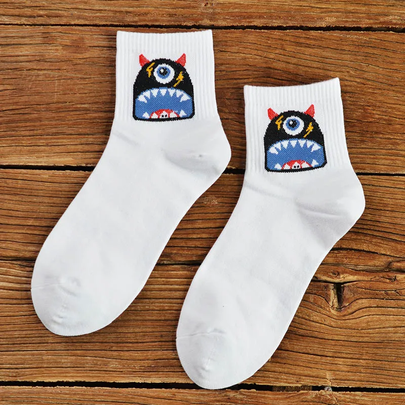 eye socks Носки с изображением картофеля фри, томатов, мороженого, лягушки, женские забавные носки в японском Корейском стиле Харадзюку, Хлопковые женские носки - Color: eye socks