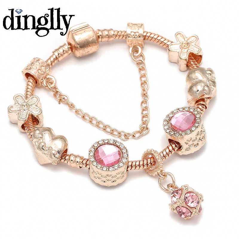 BT126 DINGLLY, розовое золото, очаровательный брендовый браслет для женщин, девушек, влюбленных пар, сделай сам, Европейский классический браслет дружбы, подарки - Окраска металла: BT126