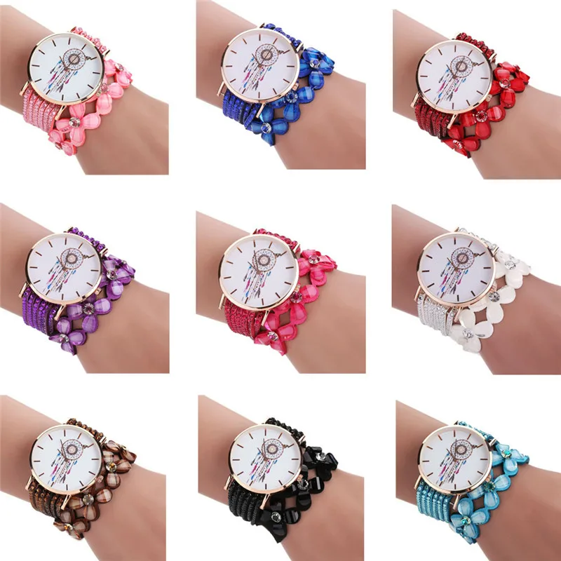 Женский браслет кварцевые наручные часы Ловец снов кожаный ремешок аналоговые