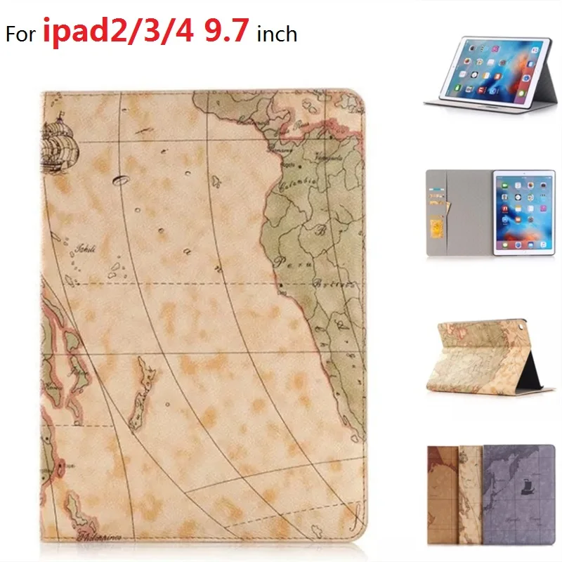 Лидер продаж Мода карта планшет чехол для ipad 2/3/4 9 7 дюйма кошелек Стиль откидной
