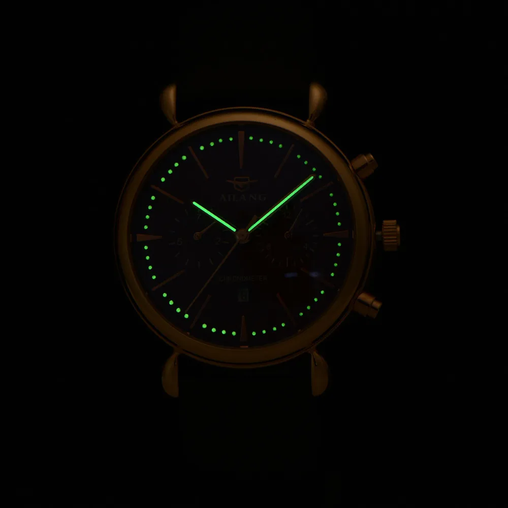 Мужские наручные часы AILANG многофункциональные светящиеся с календарем Кожаные