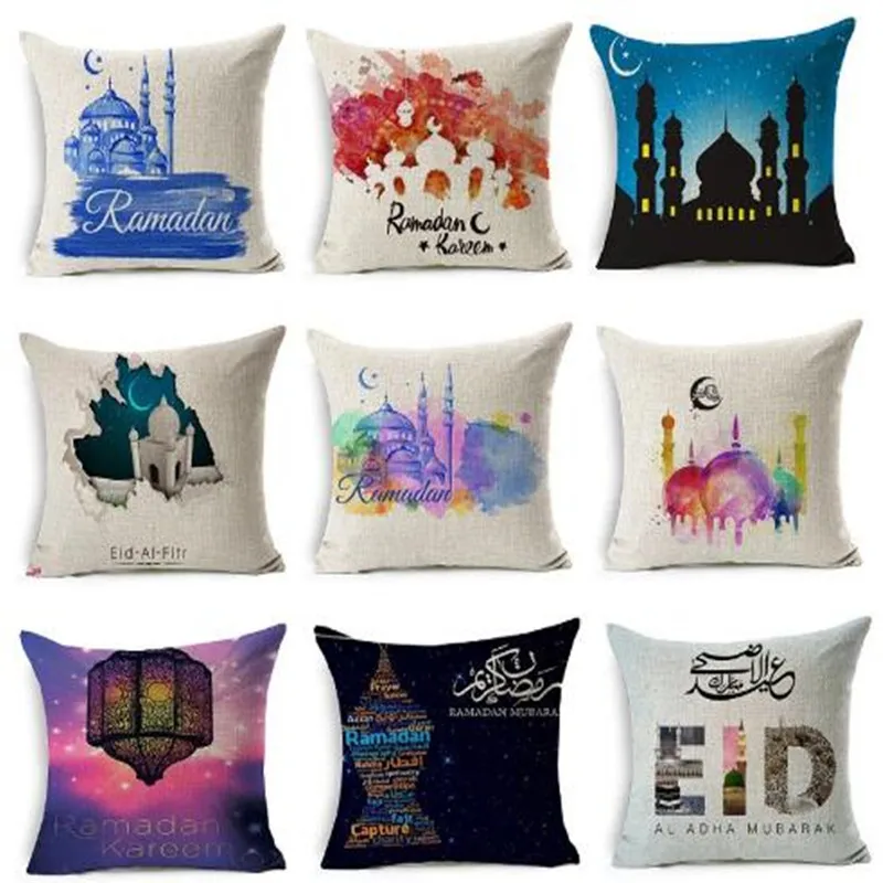 

Ramadan Cushion Cover Eid Mubarak Flower Pillow Case Moon Castle Keep Calm Pillow Covers Bedroom Sofa Decoration
