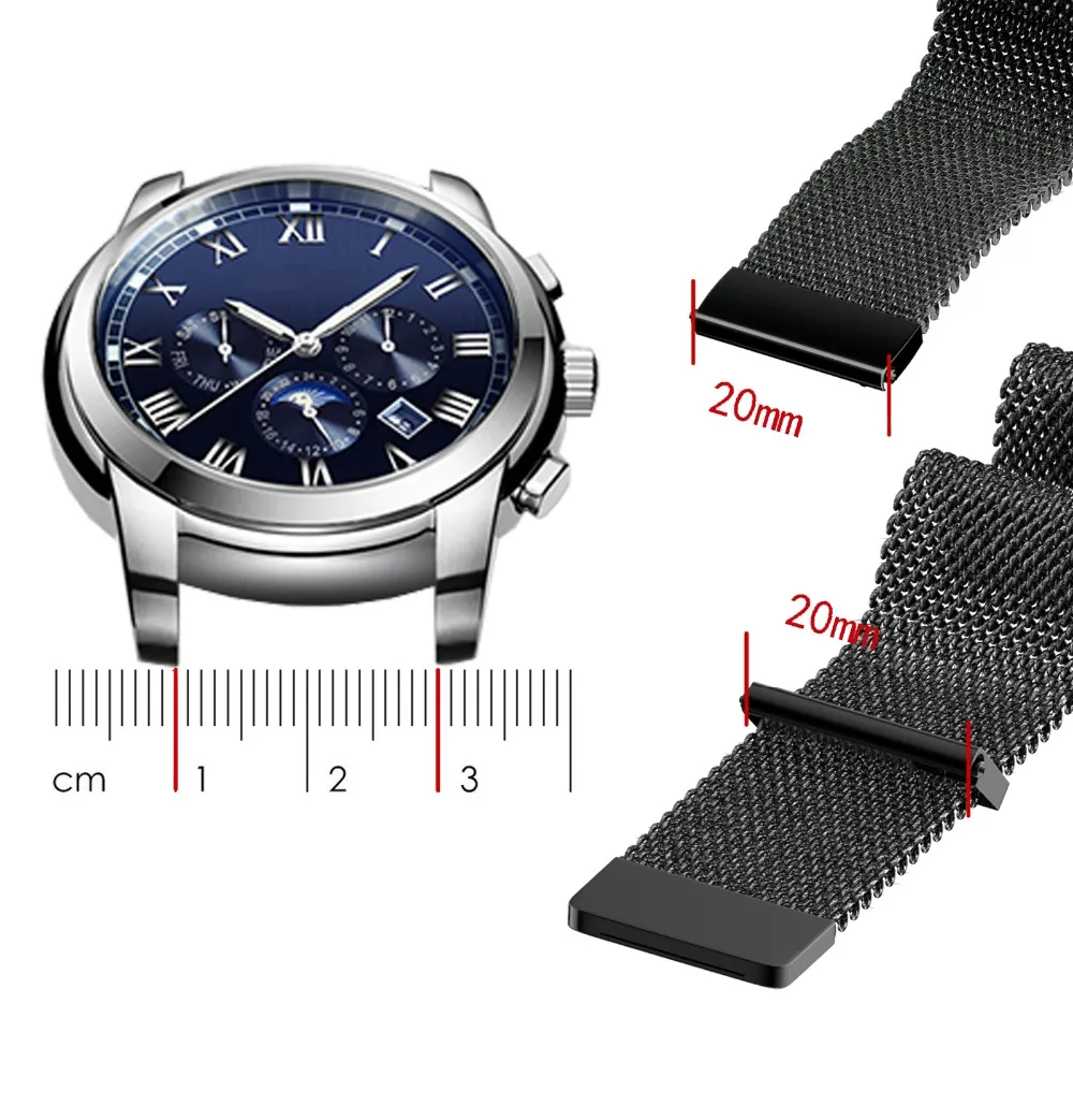 18 мм 20 мм 22 мм для samsung gear Sport S2 S3 Galaxy 42 мм 46 мм полосы стальной Миланский ремешок для Galaxy Watch Active 40 44 huawei GT