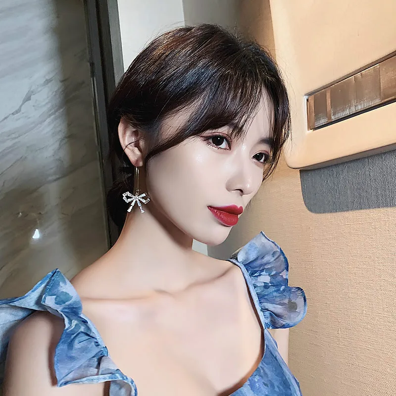 Новое поступление 2019 Симпатичные романтичные женские серьги с бантом из стразов