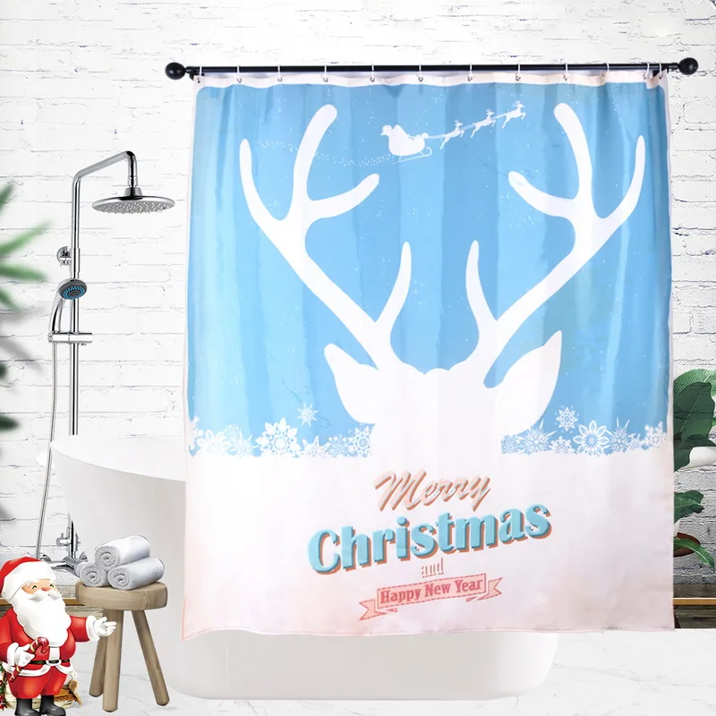 1PC Cartoon 3D Digital Printed Shower Curtains Polyester Washing Hanging Xmas Christmas Curtain 180x180cm | Дом и сад