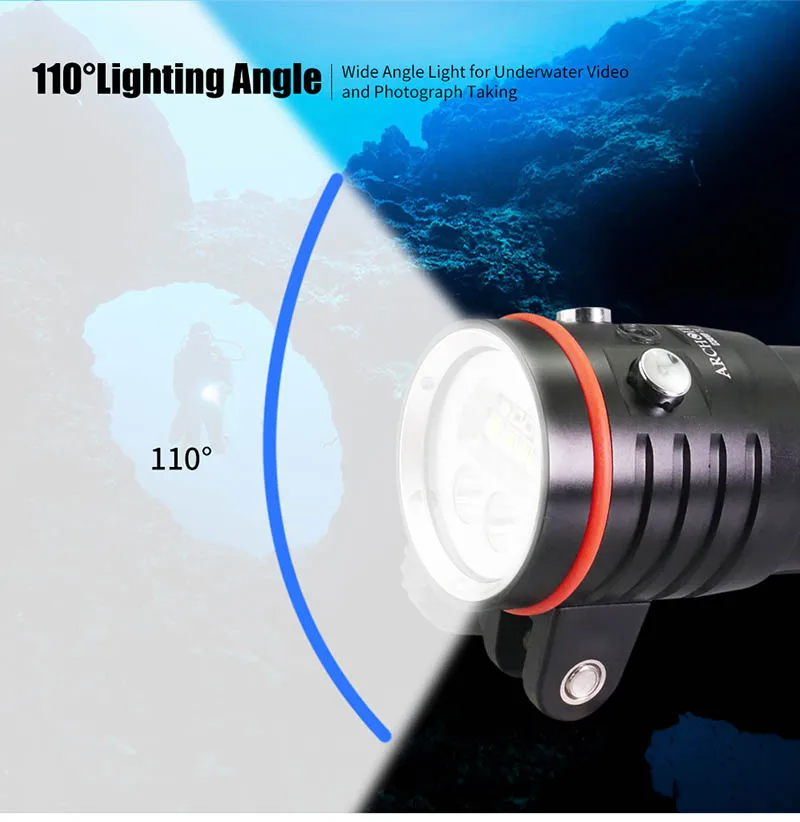 ARCHON W41VP II D35VP II фонарик для дайвинга 4200LM CREE L2 Красный СВЕТОДИОДНЫЙ УФ подводные фонари для дайвинга фотографирование видео точечный свет