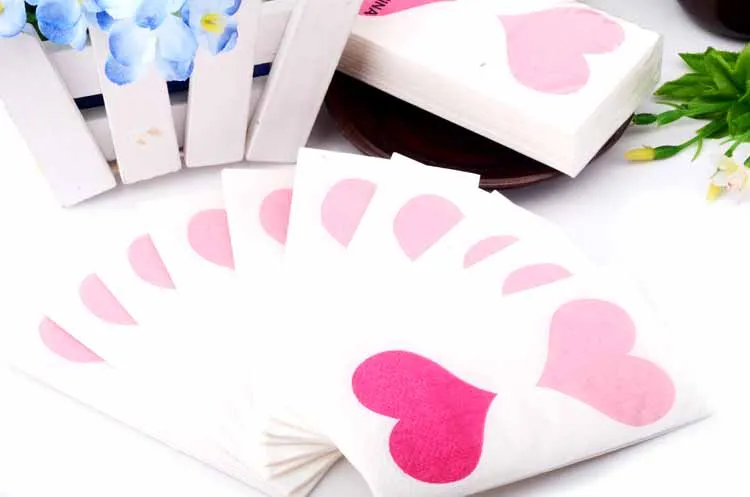 5 пакетов 50 шт. небольшие салфетки с принтом в виде РОЗОВОГО СЕРДЦА|tissue china|supply