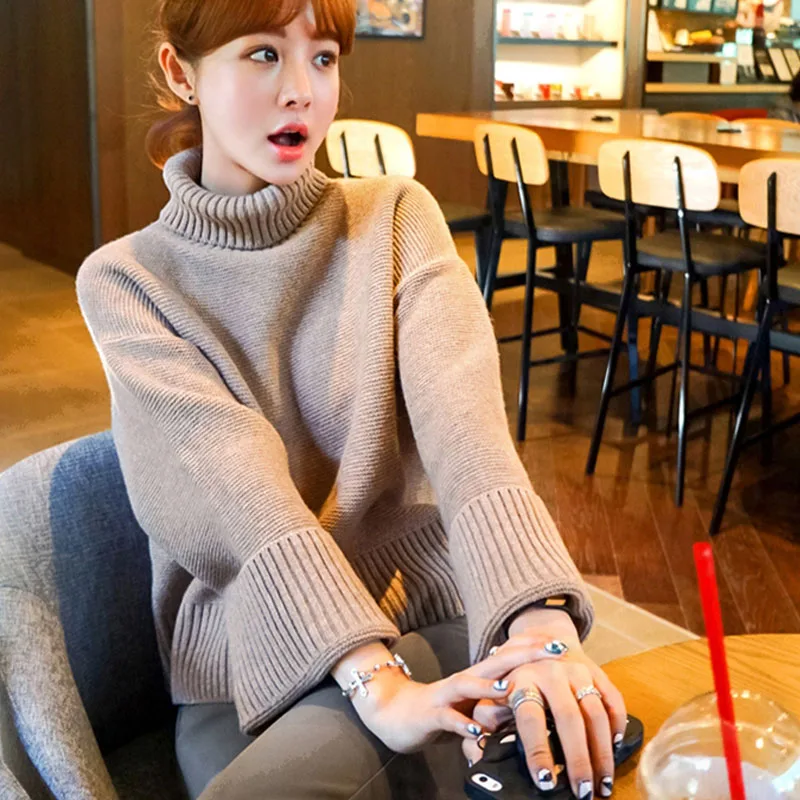 SimAI 2018 новый осенне-зимний женский свободный вязаный свитер водолазка однотонные