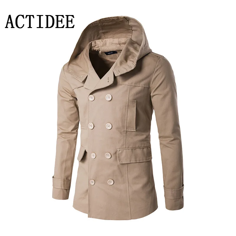 Новинка 2017 Тренч с капюшоном Мужская классическая мода британский стиль для