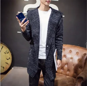 Кардиган мужской вязаный, осень, длинный, с капюшоном