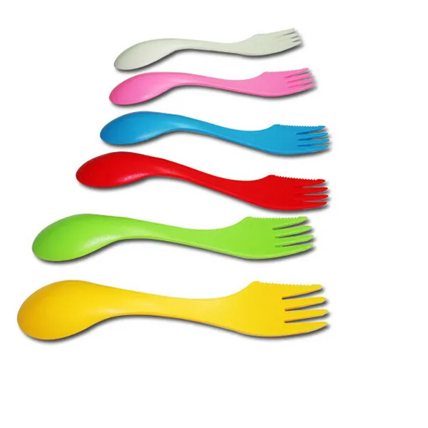 Colorful Double end Multifunction Spoon Fork Lunchbox Camping Hiking Outdoor Utensils Cutlery Travel Necessary Color Random|fork cutlery|cutlery