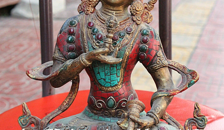 10&quot Tibet Bronze Gilt Inlay Turquoise Vajrasattva Bodhisattva God Budha Statue | Дом и сад