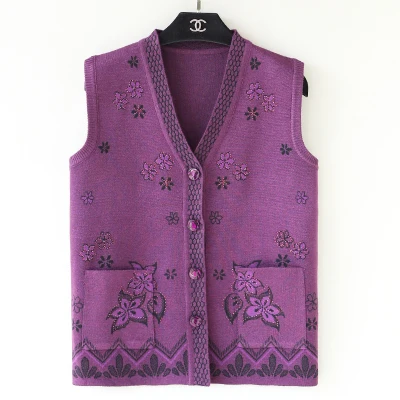 purple Вязаный свитер для бабушек, жилет, куртка размера плюс, 5XL, весна-осень, без рукавов, Женский вязаный кардиган, пальто, Свободный Топ, женская одежда - Цвет: purple