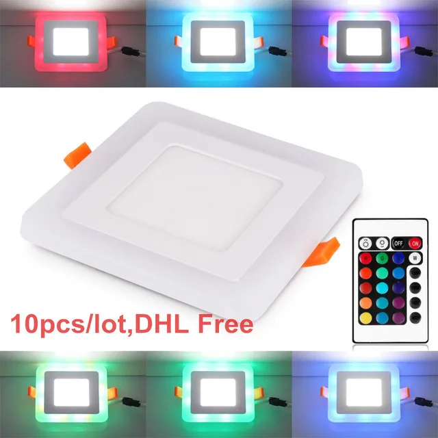 10pcs/lot 6W 9W 16W 24W RGB LED Panel Light With Remote Contrao Features Square LED Downlight Light DHL Free ship