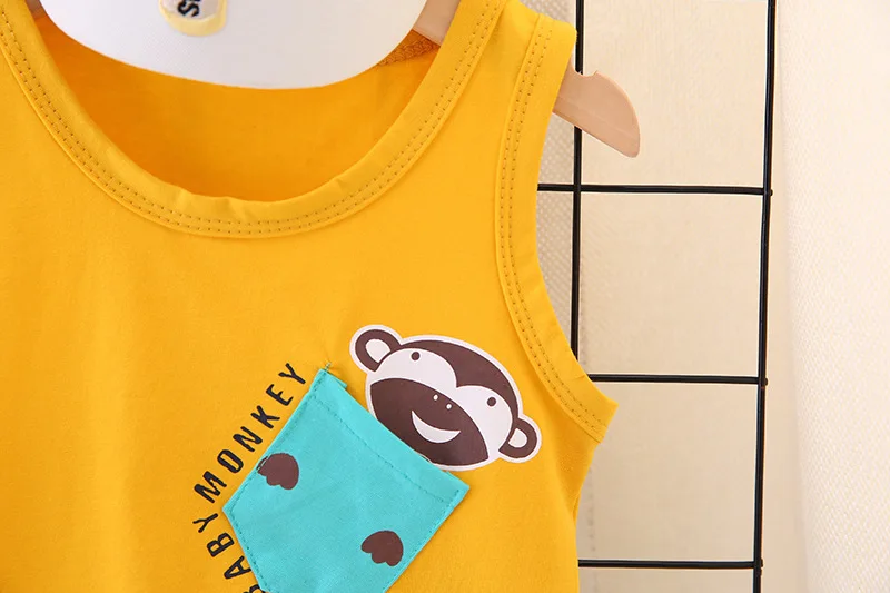 Summer color cartoon hot sale cotton children baby boys vest short clothing set | Детская одежда и обувь