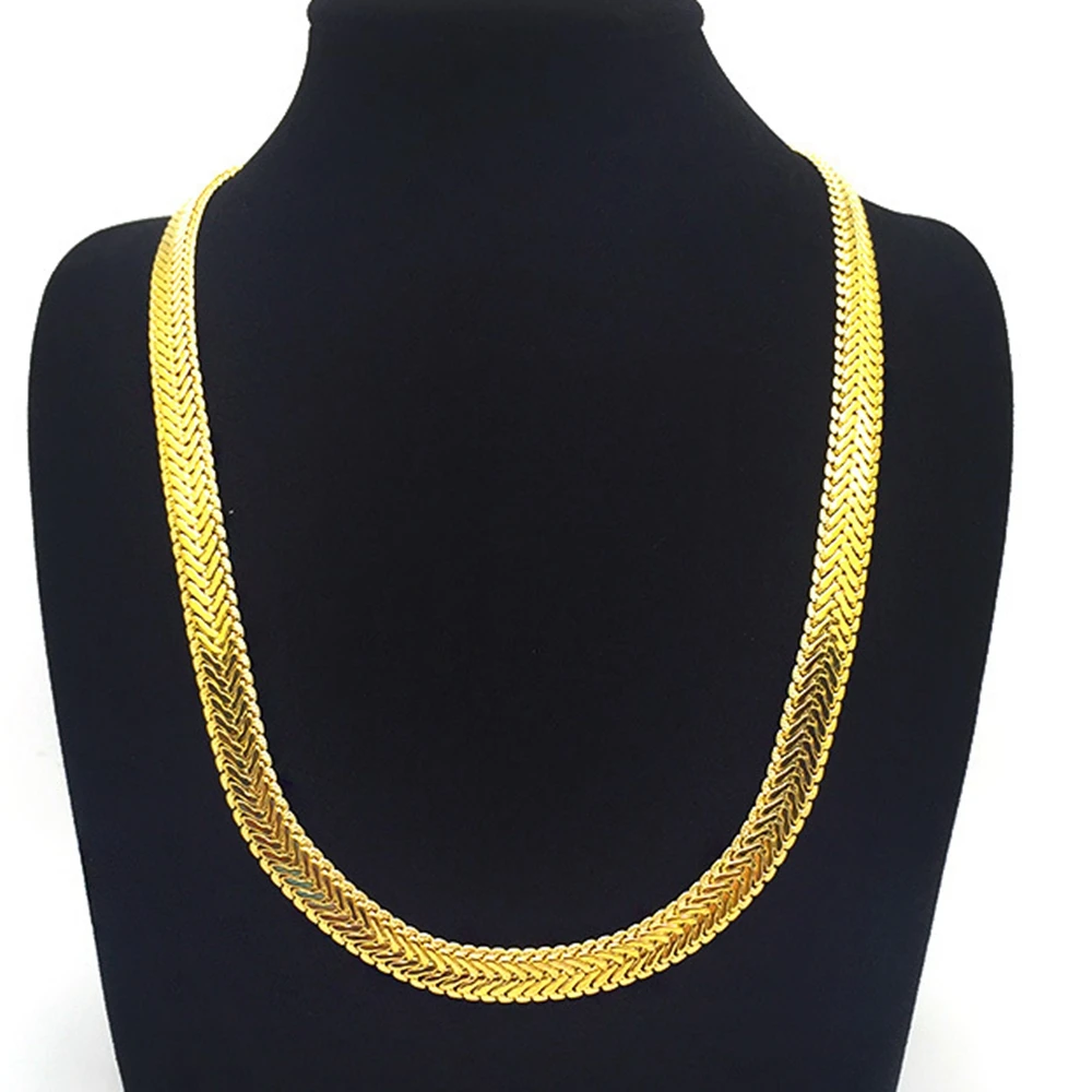 

Herringbone Chain Yellow Gold Filled Flat Chain Necklace Men Gift 24 inches