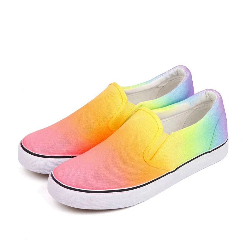 E-LOV Luxury Design Rainbow Color Casual Flat Canvas Shoes Hand Painted Colorful Loafers Low Top Slip-on Calzado Mujer | Обувь