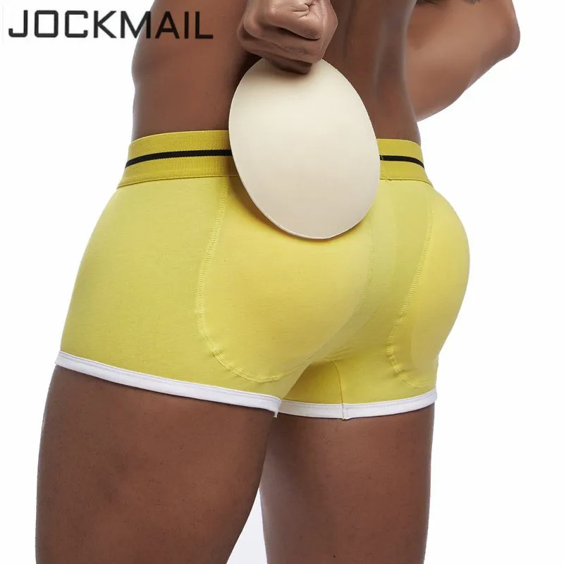 JOCKMAIL мягкое Мужское нижнее белье Боксеры Трусы с сексуальным Пуш Ап пусковым подкладом усиление выпуклости Гей Нижнее белье спереди и ягодицы бюстгальтер пуш-ап