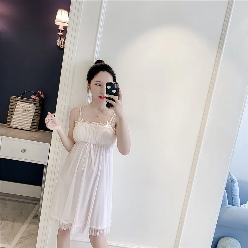 Lovely Retro Women Nightdress Lace Spaghetti Strap Princess Style Nightwear