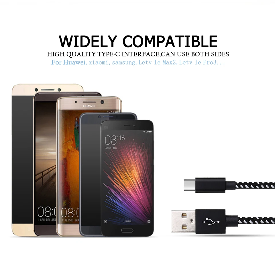 1 м 2 USB Дата синхронизации type C кабель провод для быстрой зарядки samsung S8 S9 Plus Mi Max 3