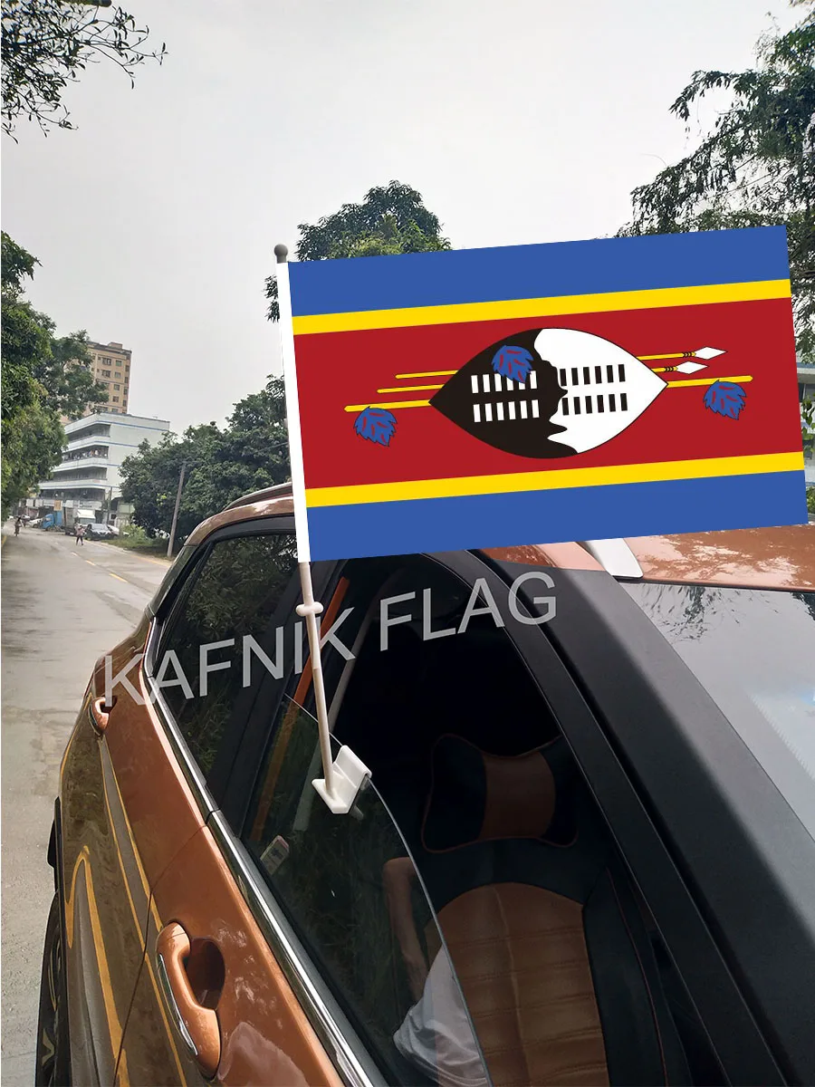 

KAFNIK,30*45CM Swaziland Window Car Flags and Banners Countries World Custom Flags with 43/52cm flagpole for car decoration