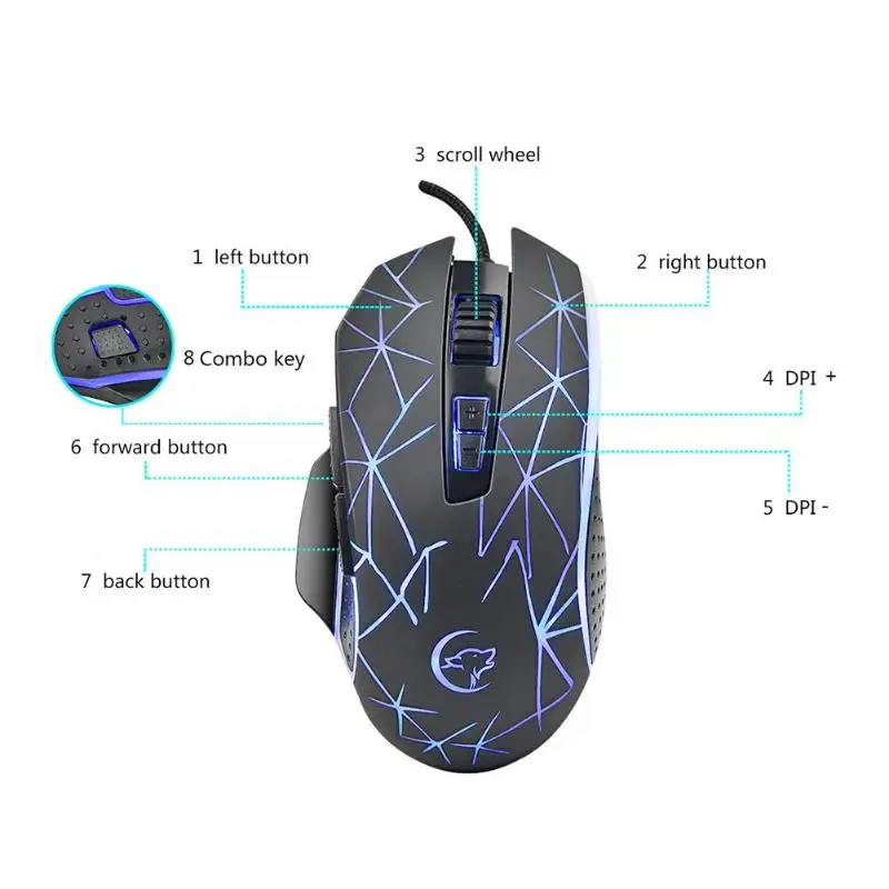 G816 игровая мышь Usb Проводная оптическая 3200 точек/дюйм Регулируемая 9 кнопок мыши с